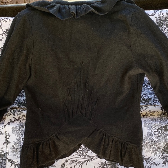 Anthropologie 100% Wool Black Ruffled Cardigan - Picture 3 of 5